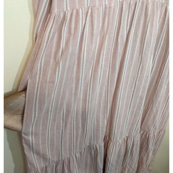 Sundays Elliot Shirt Dress Midi Maxi Pink Striped Long Sleeve Collared Small - Picture 8 of 13